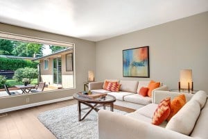 Staged Mid Century Modern Living Room in Shoreline, WA