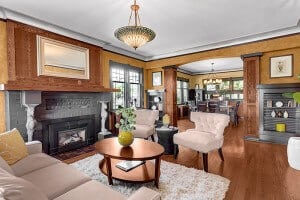 Yellow living and dining rooms