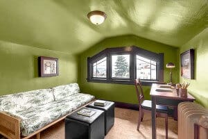 The green walls in the study or office