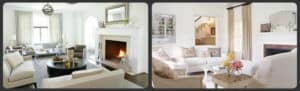 White walls in a modern and country style homes. Source: Elle Decor & Sweet Savannah Rooms