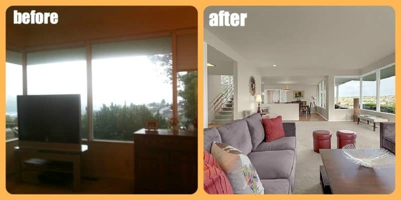Magnolia house living room Magnolia house before staging and after staging by seattle staged to sell