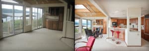 We also brought red color to jazz up all of the beige. water front property for sale.