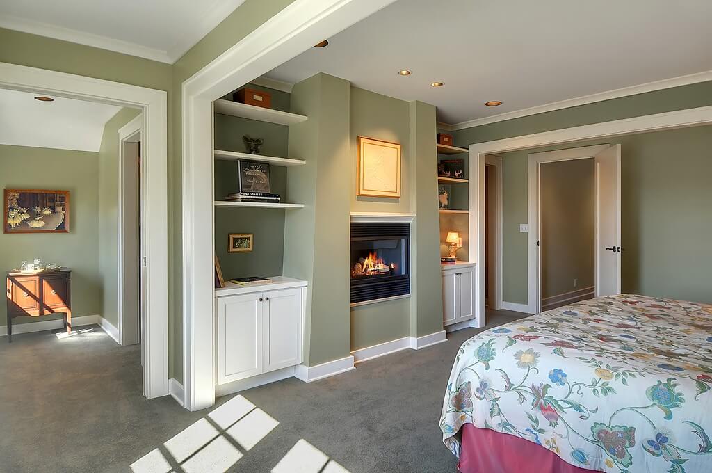 Staged Craftsman home style master bedroom