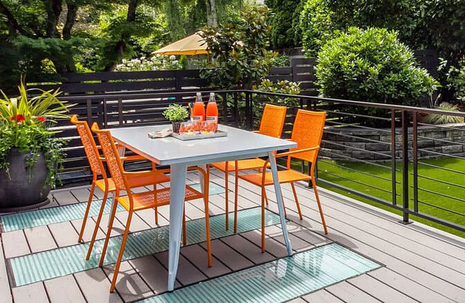 Seattle deck design with orange color outdoor seating