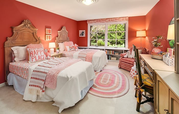 Seattle staged girl's bedroom with mix patterns