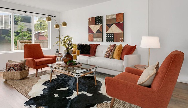 Seattle living room design with rust color accents