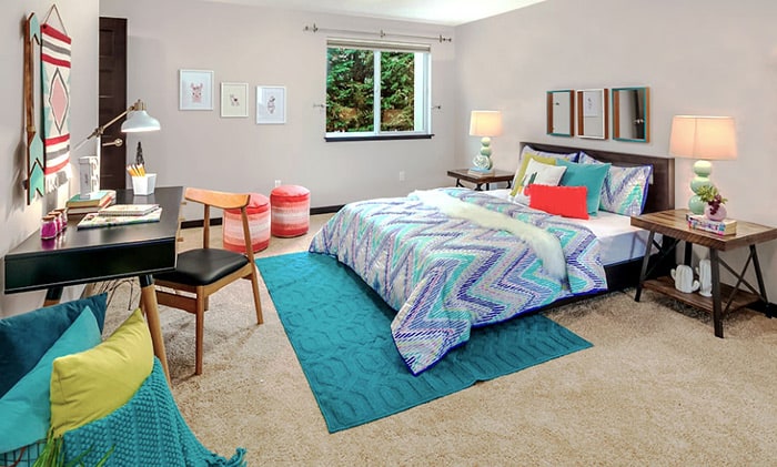 Seattle staged colorful kid's bedroom with mix patterns