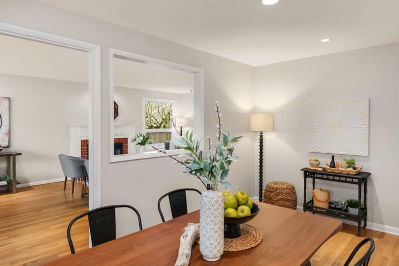 dining area in hip wedgwood midcentury home seattle