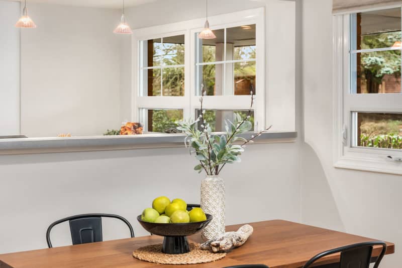 dining area in hip wedgwood midcentury home seattle