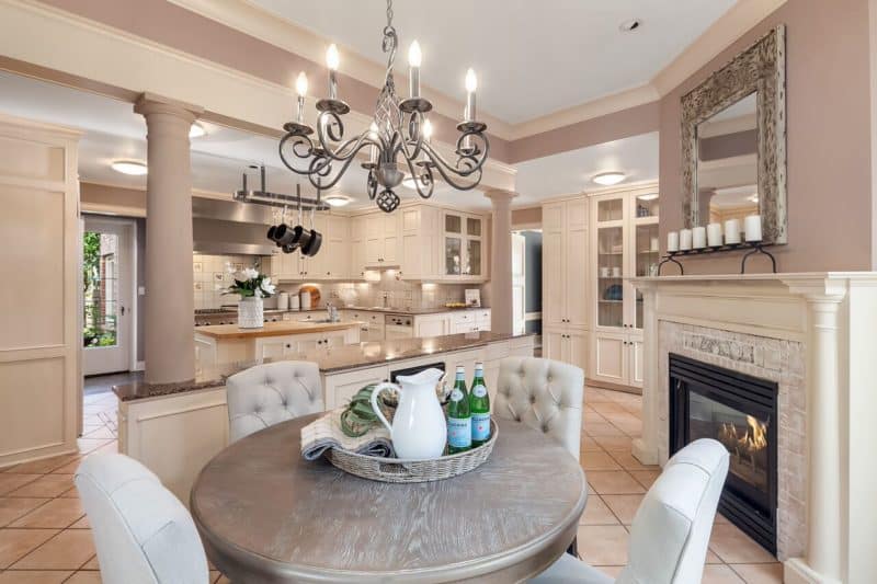 Seattle Highland Drive mansion eating area with fireplace