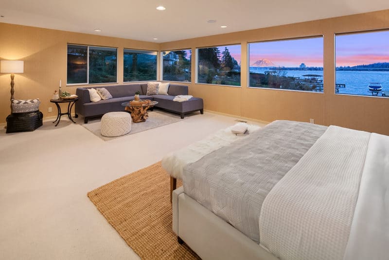 Midcentury Laurelhurst luxury home's staged master bedroom