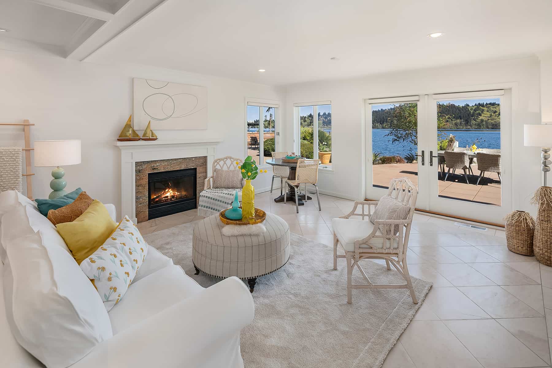 staged lounge area with nautical design