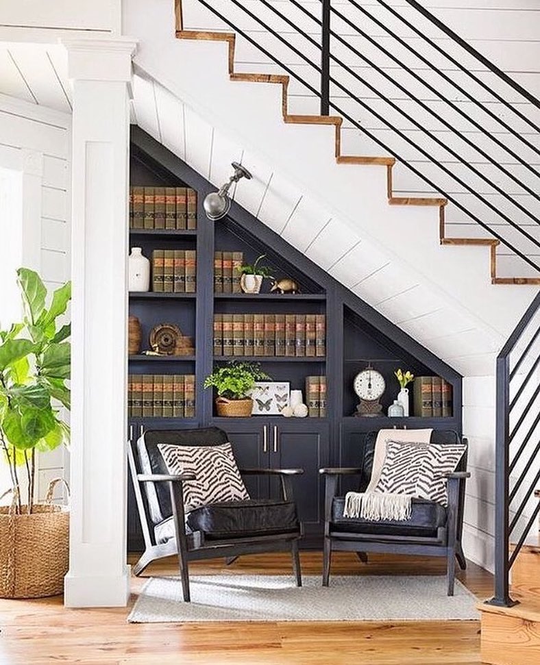 Shelving under stairs