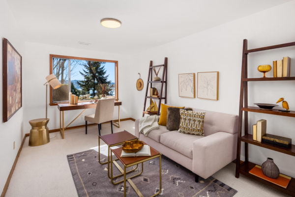 neutral home office in midcentury home