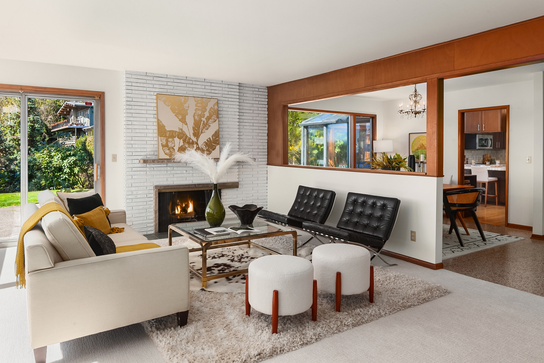 Sophisticated midcentury design with earth tone accents. 