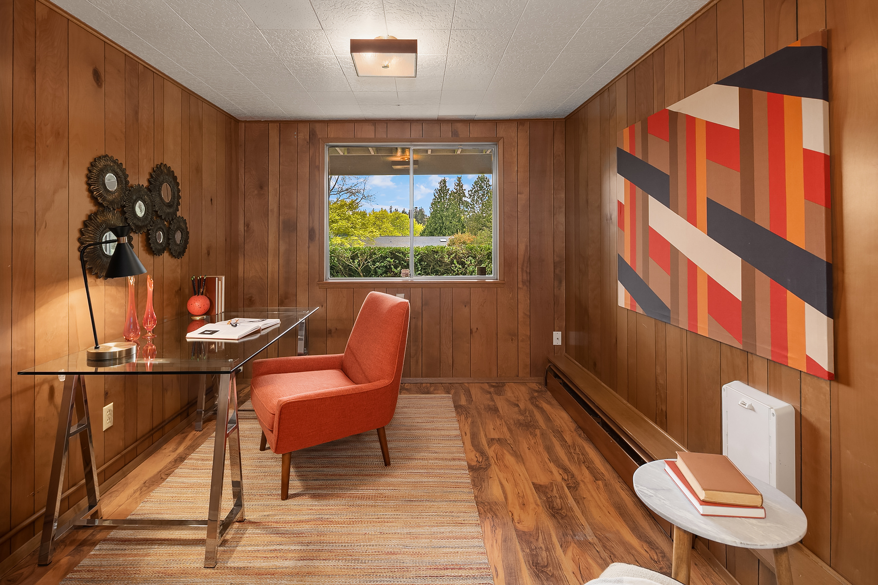 midcentury office with orange and black 