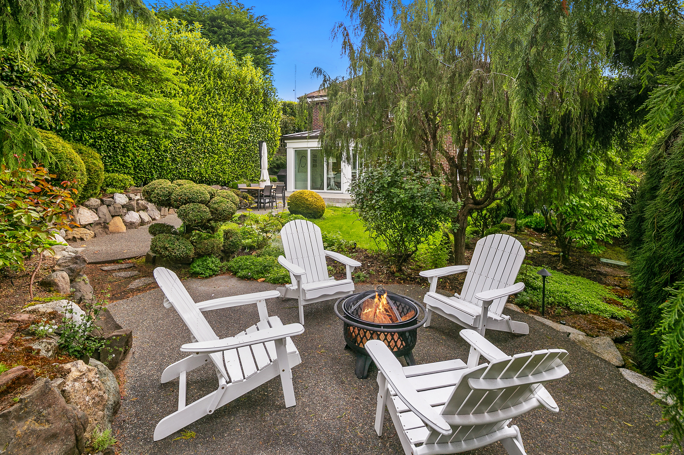 staged outdoor seating area around fire