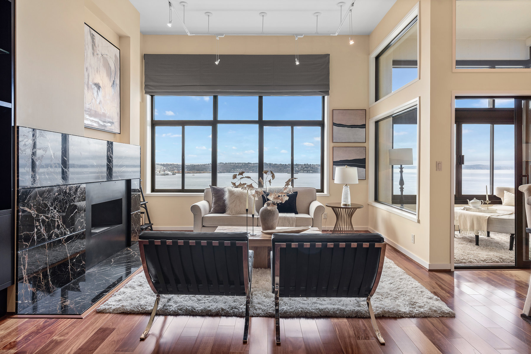 staged living area in luxury waterfront downtown condo in Seattle