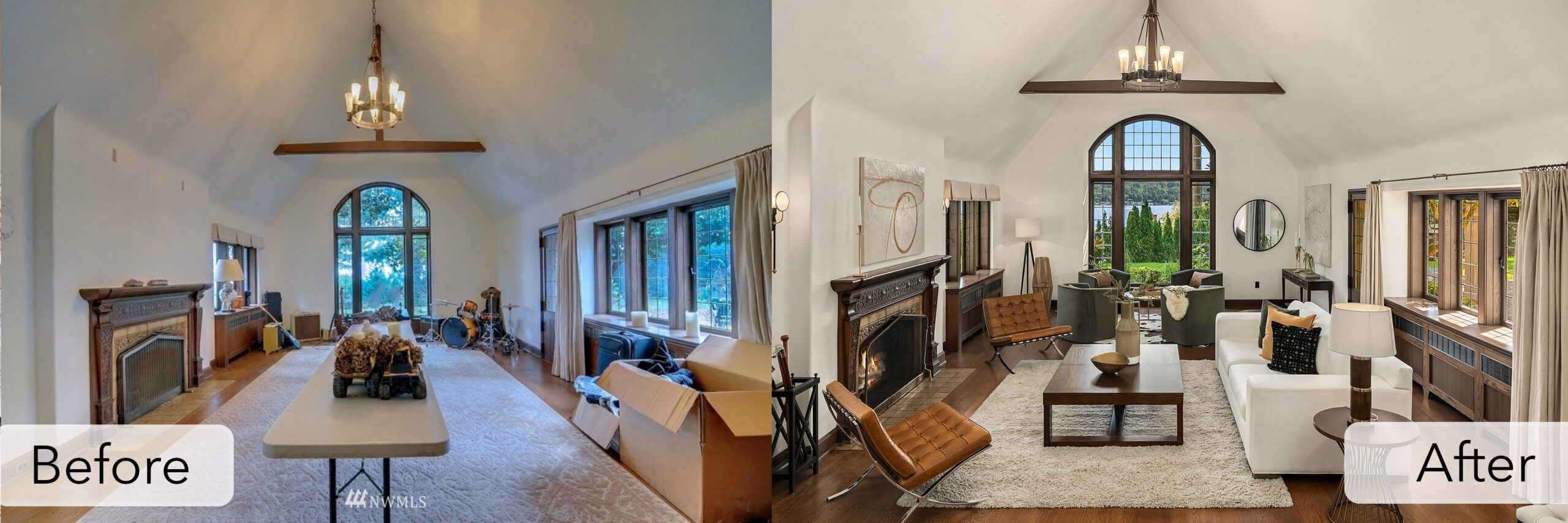 luxury mercer island home formal living room before and after