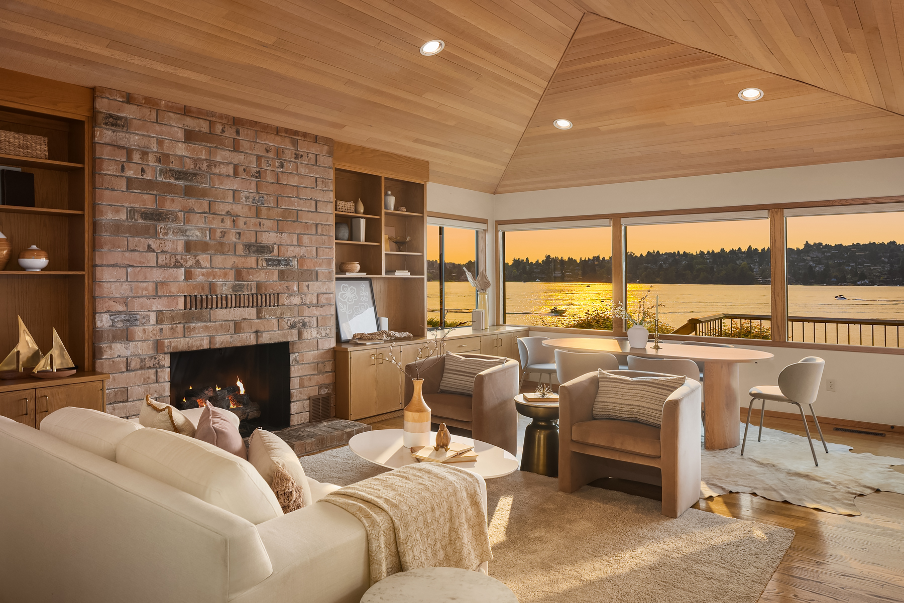Mercer Island WA waterfront staged living room