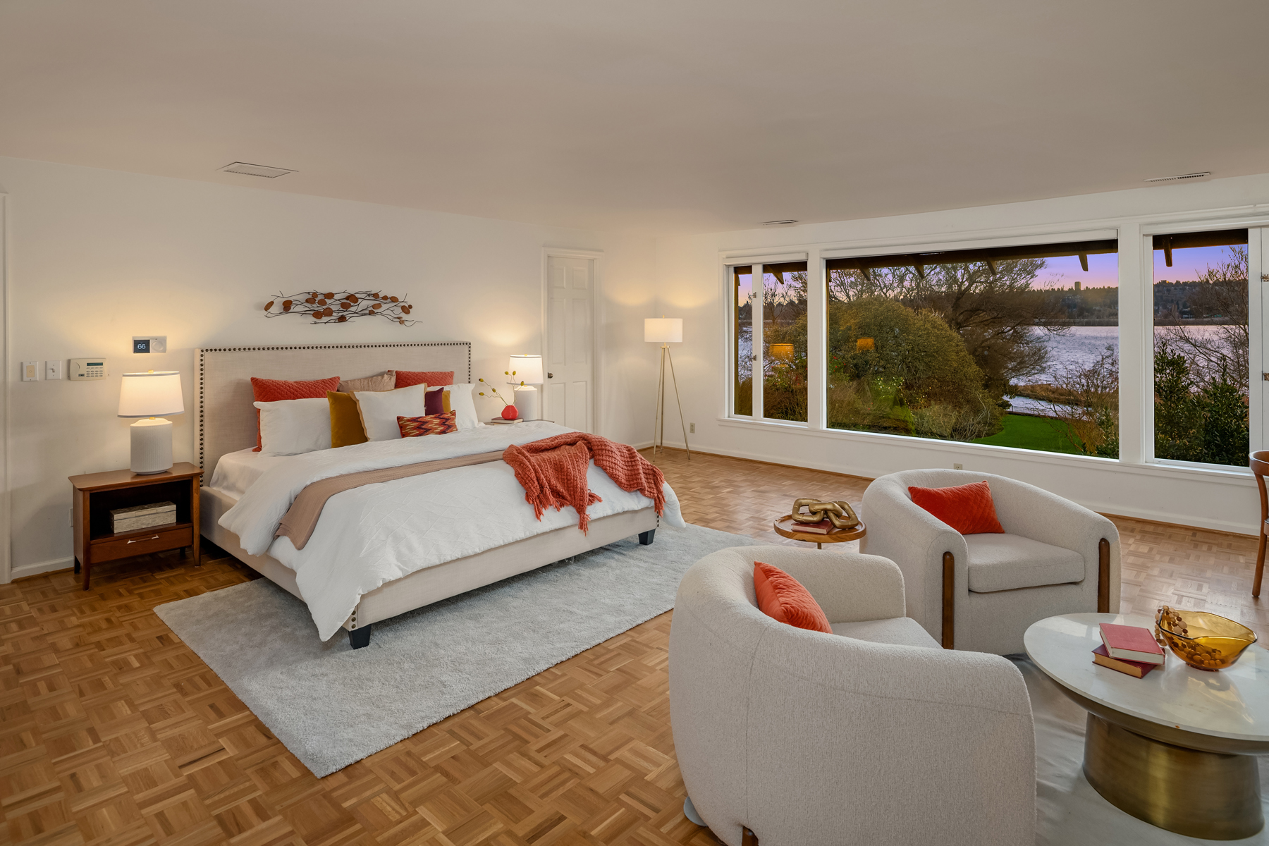 Staged primary bedroom in Laurelhurst Seattle