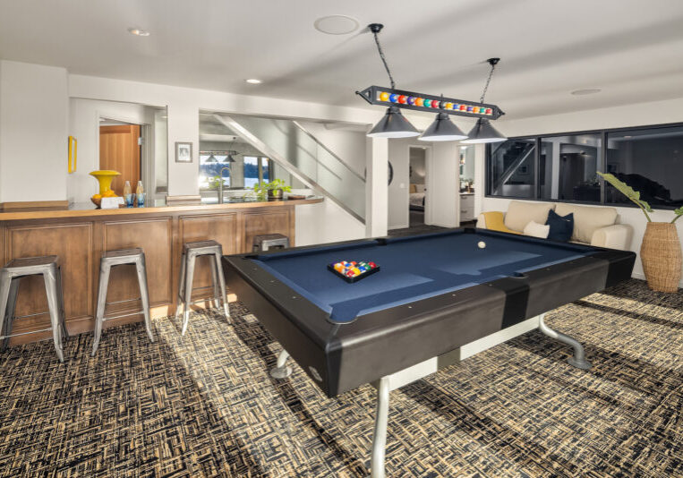 home bar with pool table